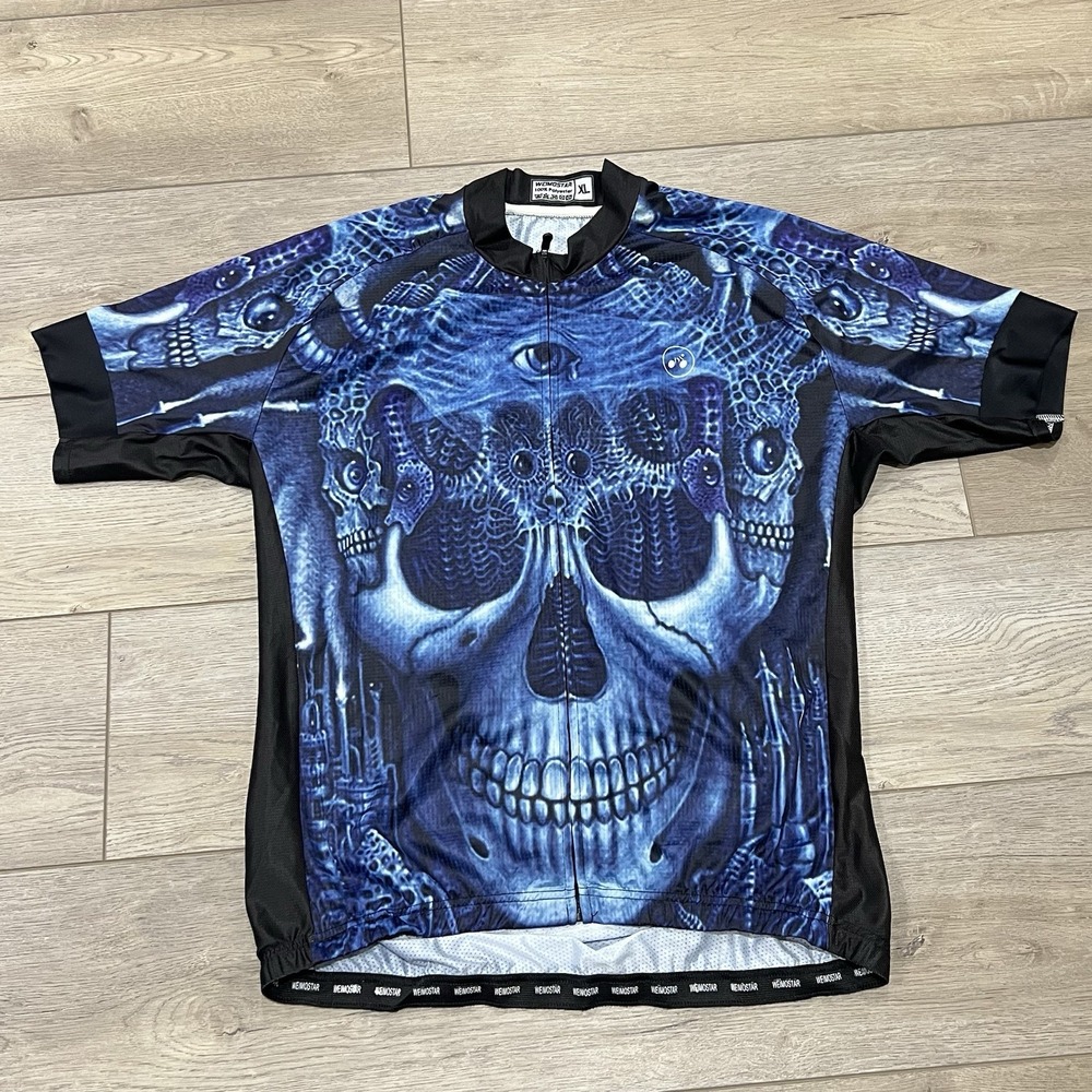Weimostar‎ Mens Cycling Jersey Skull Alien Size XL Blue Pockets Reflective